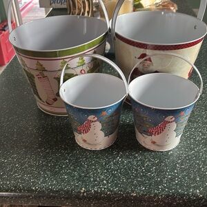 Set of 4 metal Christmas buckets